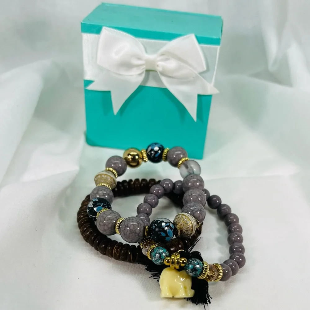 Bohemian Earthy Bracelet Stack 3 Piece Set